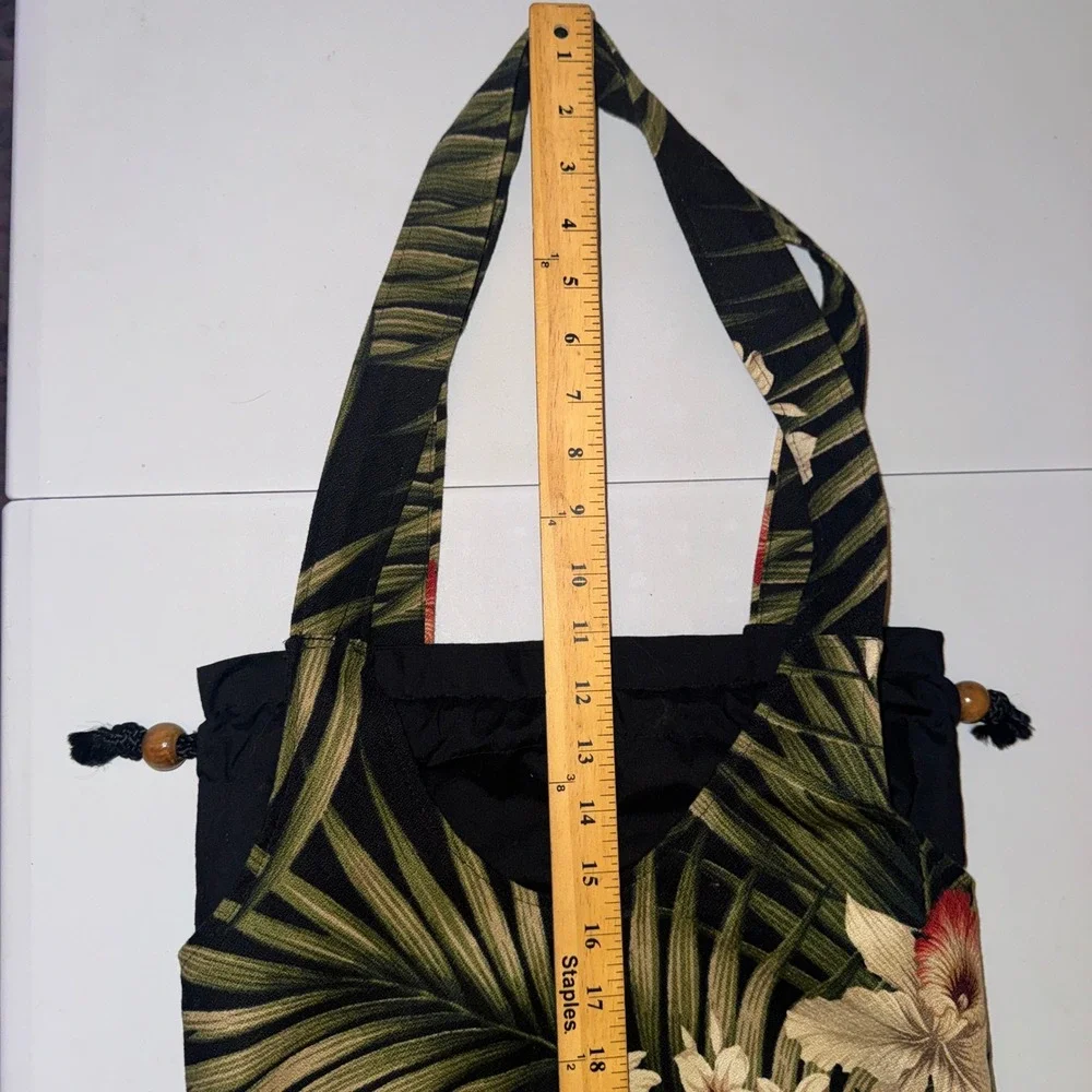 Mailelani's Kauai Shoulder Bag Womens Medium Black Tropical Floral Palm Hobo